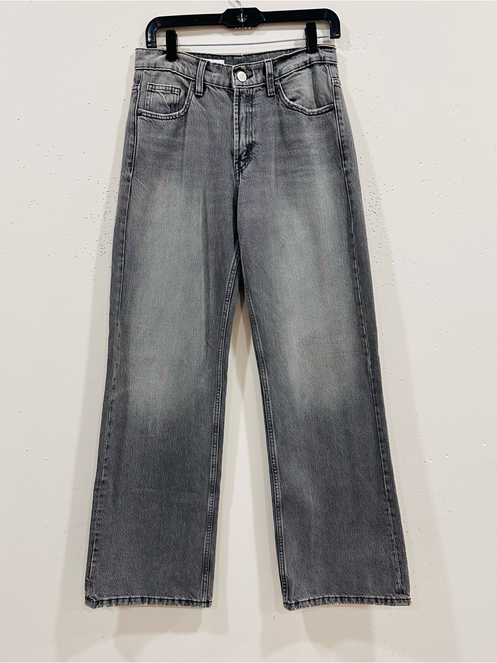 ZARA TRF Gray Washed Wide Leg Jeans High Waisted Denim Women's Size EUR 34 USA 2